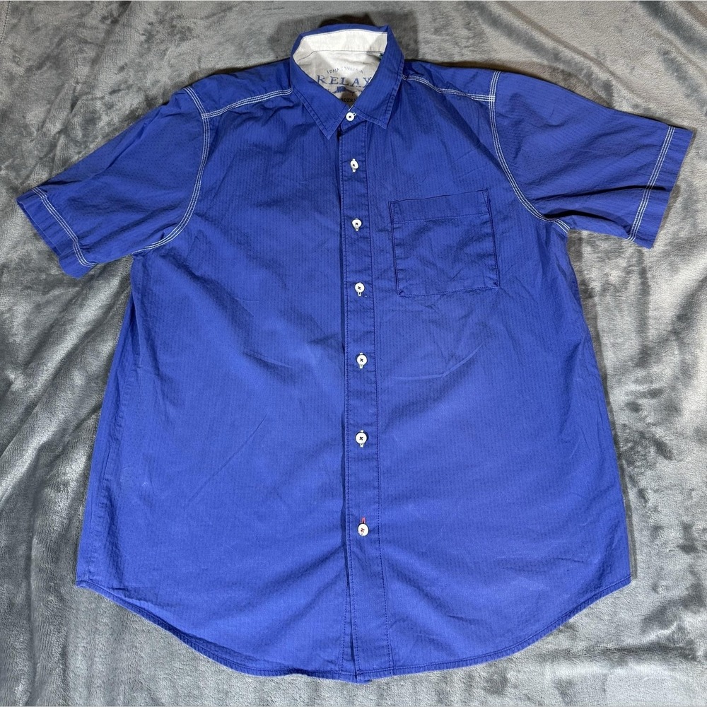 Tommy Bahama Shirt Mens Large Blue Cotton‎ Short Sleeve Relax Island Modern Fit